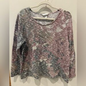Christopher & Banks Striped Textured Knit Top in Mauve, Gray & Cream